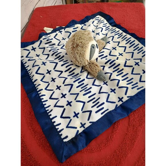 Cloud Island Sloth Baby Security Blanket Lovey Blue Satin Trim Soft Plush - Picture 2 of 7